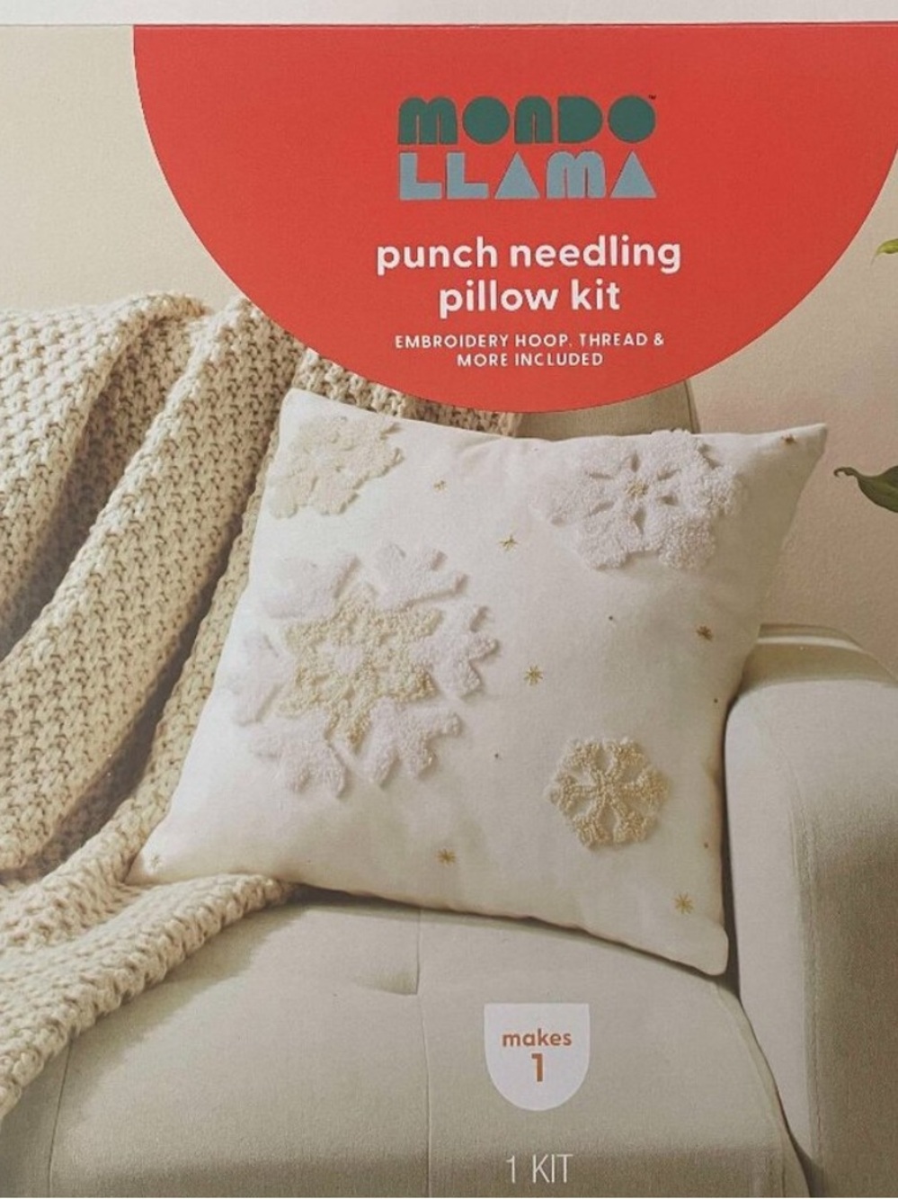 Two Punch Needle Snowflake Pillow Kit- Mondo Llama As Is Parts 1